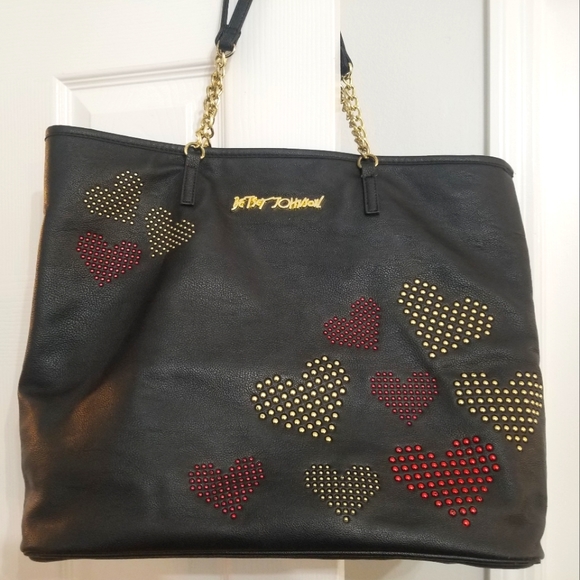 Betsey Johnson Handbags - Betsey Johnson Tote Black with Studded Hearts Women's One Size